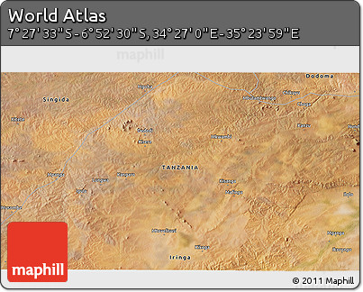 Satellite 3D Map of the Area around 7° 10' 2" S, 34° 55' 29" E