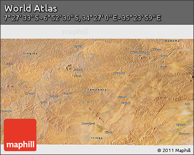 Satellite 3D Map of the Area around 7° 10' 2" S, 34° 55' 29" E