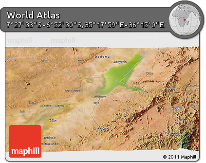 Satellite 3D Map of the Area around 7° 10' 2" S, 35° 46' 29" E