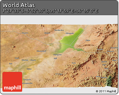 Satellite 3D Map of the Area around 7° 10' 2" S, 35° 46' 29" E
