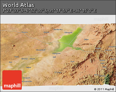 Satellite 3D Map of the Area around 7° 10' 2" S, 35° 46' 29" E