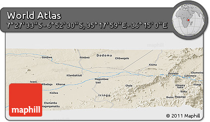 Shaded Relief Panoramic Map of the Area around 7° 10' 2" S, 35° 46' 29" E