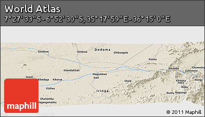 Shaded Relief Panoramic Map of the Area around 7° 10' 2" S, 35° 46' 29" E