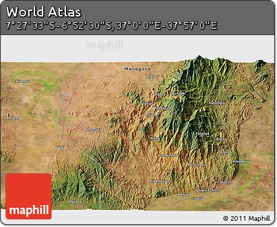 Satellite 3D Map of the Area around 7° 10' 2" S, 37° 28' 30" E