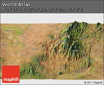 Satellite 3D Map of the Area around 7° 10' 2" S, 37° 28' 30" E
