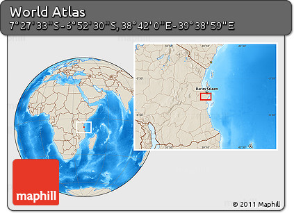 Shaded Relief Location Map of the Area around 7° 10' 2" S, 39° 10' 29" E