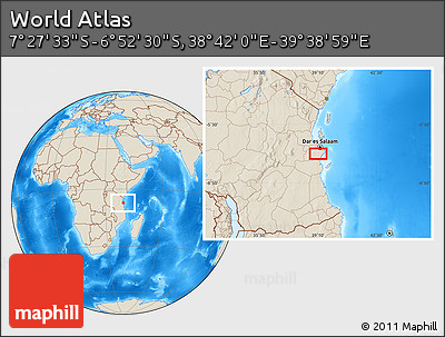 Shaded Relief Location Map of the Area around 7° 10' 2" S, 39° 10' 29" E