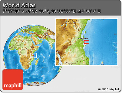 Physical Location Map of the Area around 7° 10' 2" S, 40° 1' 29" E