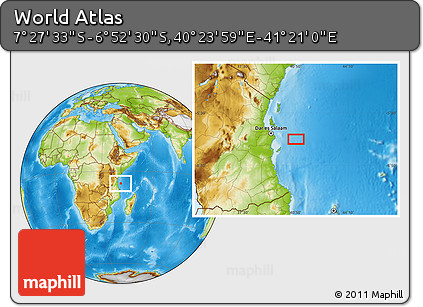 Physical Location Map of the Area around 7° 10' 2" S, 40° 52' 30" E