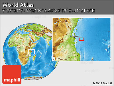 Physical Location Map of the Area around 7° 10' 2" S, 40° 52' 30" E