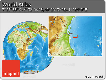 Physical Location Map of the Area around 7° 10' 2" S, 40° 52' 30" E