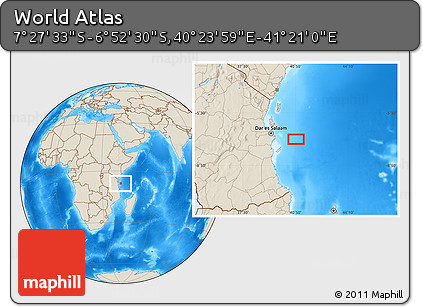 Shaded Relief Location Map of the Area around 7° 10' 2" S, 40° 52' 30" E