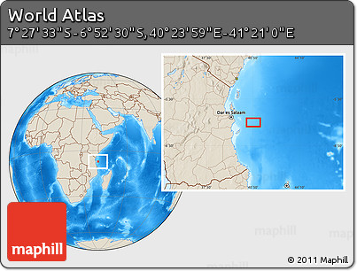 Shaded Relief Location Map of the Area around 7° 10' 2" S, 40° 52' 30" E