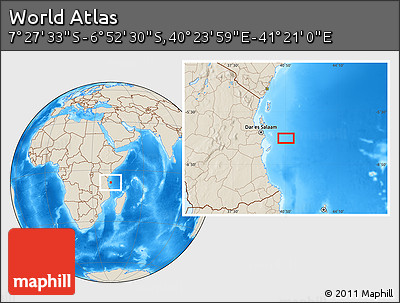 Shaded Relief Location Map of the Area around 7° 10' 2" S, 40° 52' 30" E