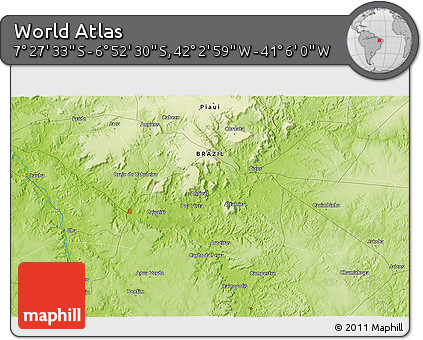 Physical 3D Map of the Area around 7° 10' 2" S, 41° 34' 30" W
