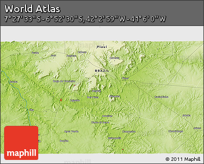 Physical 3D Map of the Area around 7° 10' 2" S, 41° 34' 30" W