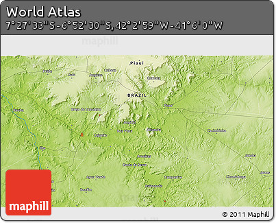 Physical 3D Map of the Area around 7° 10' 2" S, 41° 34' 30" W