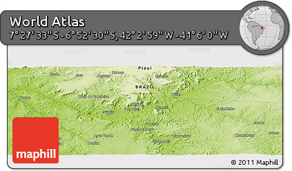 Physical Panoramic Map of the Area around 7° 10' 2" S, 41° 34' 30" W