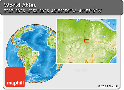 Physical Location Map of the Area around 7° 10' 2" S, 42° 25' 29" W