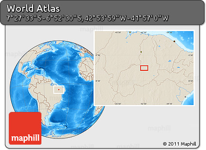 Shaded Relief Location Map of the Area around 7° 10' 2" S, 42° 25' 29" W