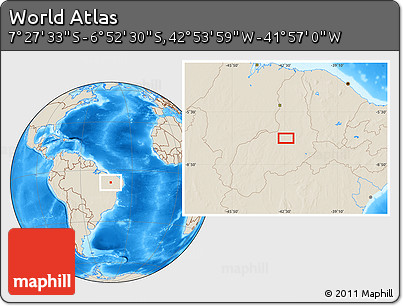 Shaded Relief Location Map of the Area around 7° 10' 2" S, 42° 25' 29" W