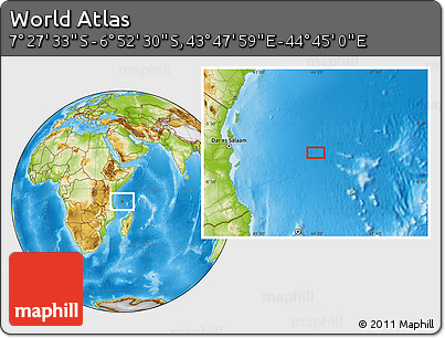 Physical Location Map of the Area around 7° 10' 2" S, 44° 16' 29" E