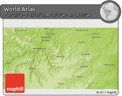 Physical 3D Map of the Area around 7° 10' 2" S, 44° 7' 30" W