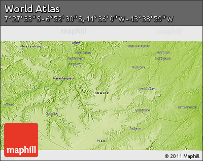 Physical 3D Map of the Area around 7° 10' 2" S, 44° 7' 30" W