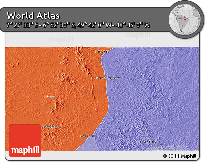 Political 3D Map of the Area around 7° 10' 2" S, 49° 13' 30" W