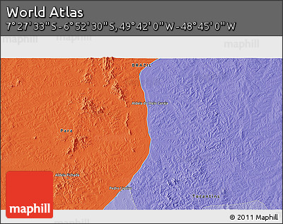 Political 3D Map of the Area around 7° 10' 2" S, 49° 13' 30" W