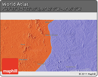 Political 3D Map of the Area around 7° 10' 2" S, 49° 13' 30" W