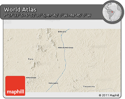 Shaded Relief 3D Map of the Area around 7° 10' 2" S, 49° 13' 30" W