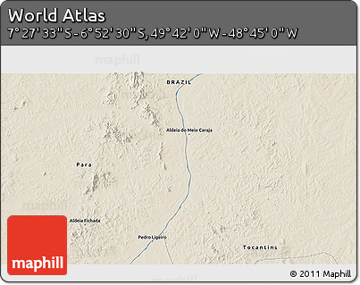 Shaded Relief 3D Map of the Area around 7° 10' 2" S, 49° 13' 30" W