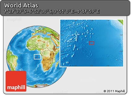 Physical Location Map of the Area around 7° 10' 2" S, 4° 19' 30" E