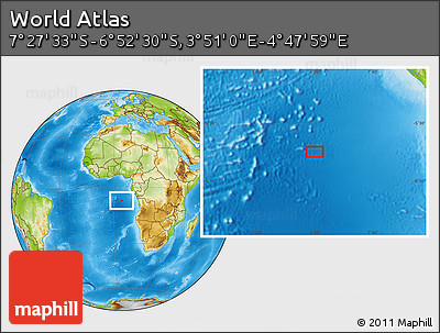 Physical Location Map of the Area around 7° 10' 2" S, 4° 19' 30" E