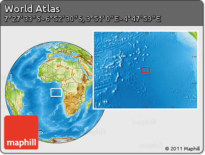 Physical Location Map of the Area around 7° 10' 2" S, 4° 19' 30" E