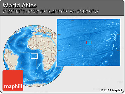 Shaded Relief Location Map of the Area around 7° 10' 2" S, 4° 10' 30" W