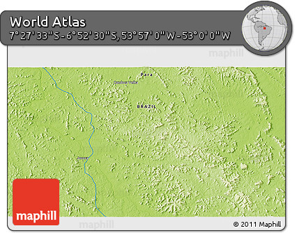 Physical 3D Map of the Area around 7° 10' 2" S, 53° 28' 30" W