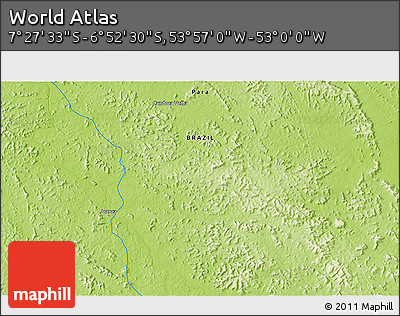 Physical 3D Map of the Area around 7° 10' 2" S, 53° 28' 30" W