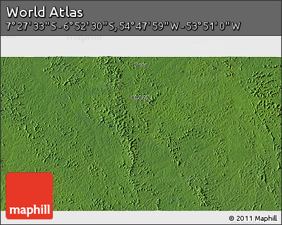 Satellite 3D Map of the Area around 7° 10' 2" S, 54° 19' 30" W