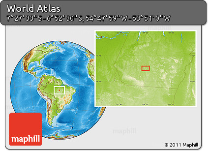 Physical Location Map of the Area around 7° 10' 2" S, 54° 19' 30" W