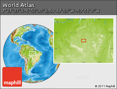 Physical Location Map of the Area around 7° 10' 2" S, 54° 19' 30" W
