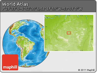 Physical Location Map of the Area around 7° 10' 2" S, 54° 19' 30" W