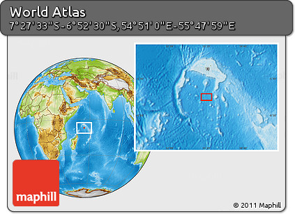 Physical Location Map of the Area around 7° 10' 2" S, 55° 19' 30" E