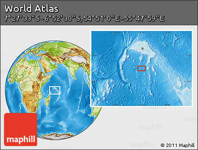 Physical Location Map of the Area around 7° 10' 2" S, 55° 19' 30" E