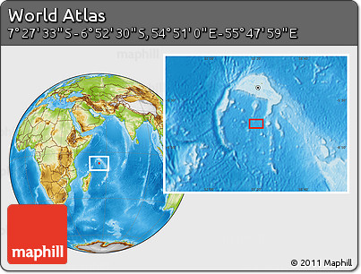 Physical Location Map of the Area around 7° 10' 2" S, 55° 19' 30" E