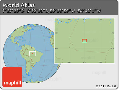 Savanna Style Location Map of the Area around 7° 10' 2" S, 55° 10' 29" W