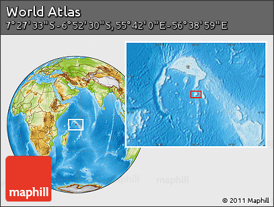 Physical Location Map of the Area around 7° 10' 2" S, 56° 10' 29" E