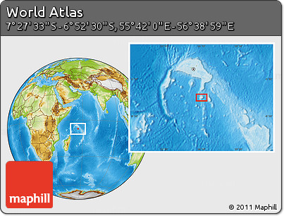 Physical Location Map of the Area around 7° 10' 2" S, 56° 10' 29" E