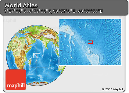 Physical Location Map of the Area around 7° 10' 2" S, 60° 25' 29" E
